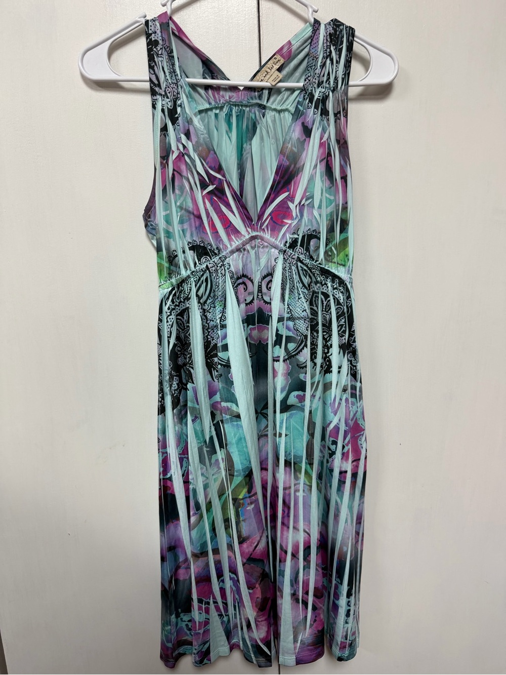 live and let live Aqua, Purple and Black Sleeveless Midi Dress